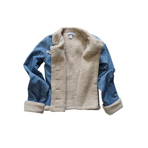 Vintage Anchor Blue Sherpa Lined Denim Jacket Women’s Size L  (Missing Buttons) - Picture 9 of 10